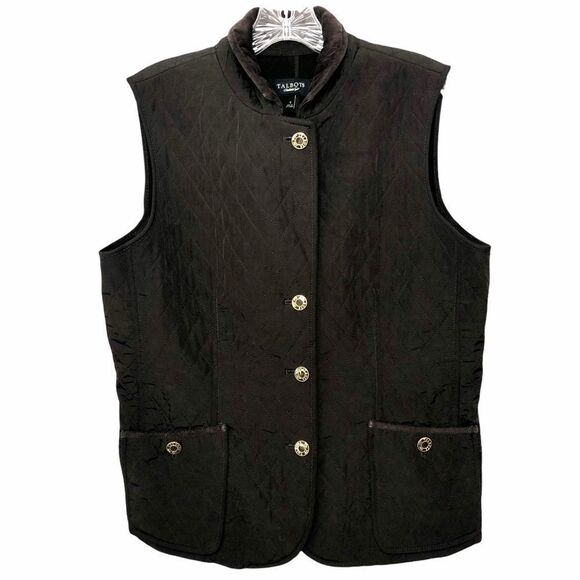 Talbots Chocolate Brown Corduroy Trimmed Collared Quilted‎ Vest, S - Picture 1 of 14